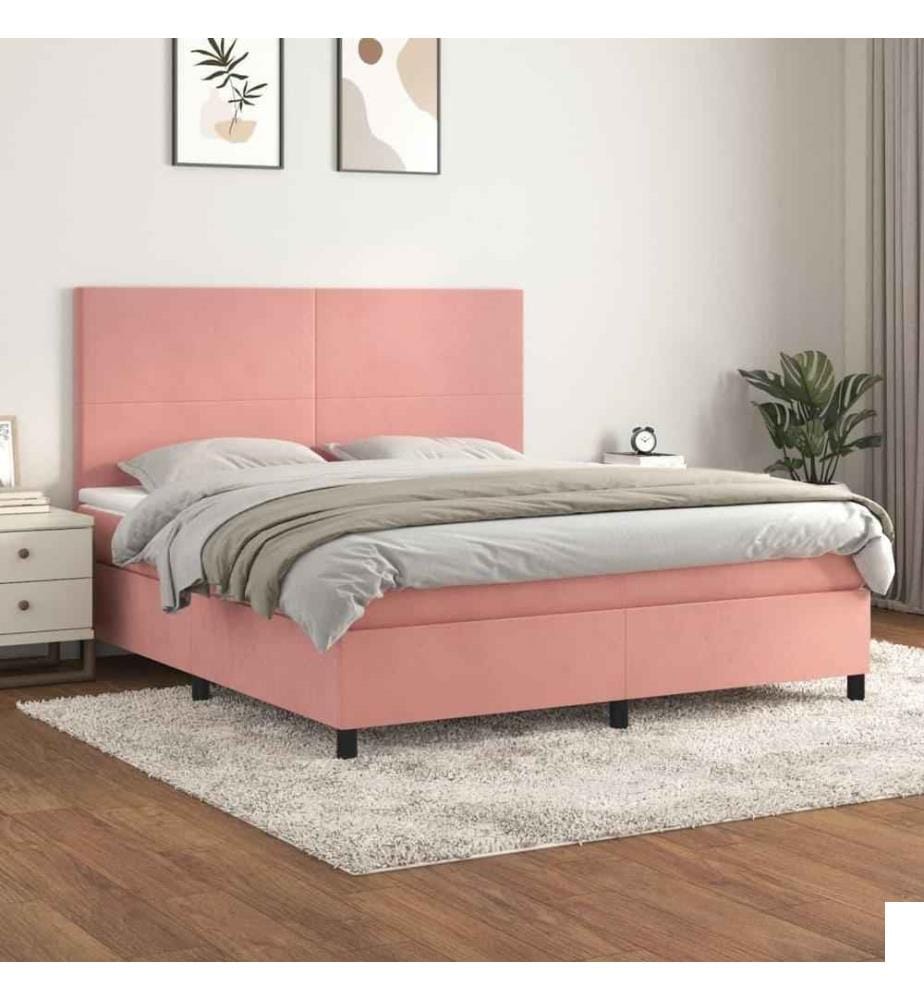 Lit à sommier tapissier avec matelas Rose 160x200 cm Velours