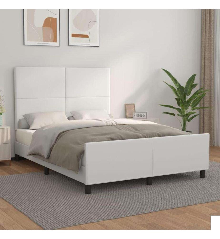 Cadre de lit avec tête de lit Blanc 140x190 cm Similicuir