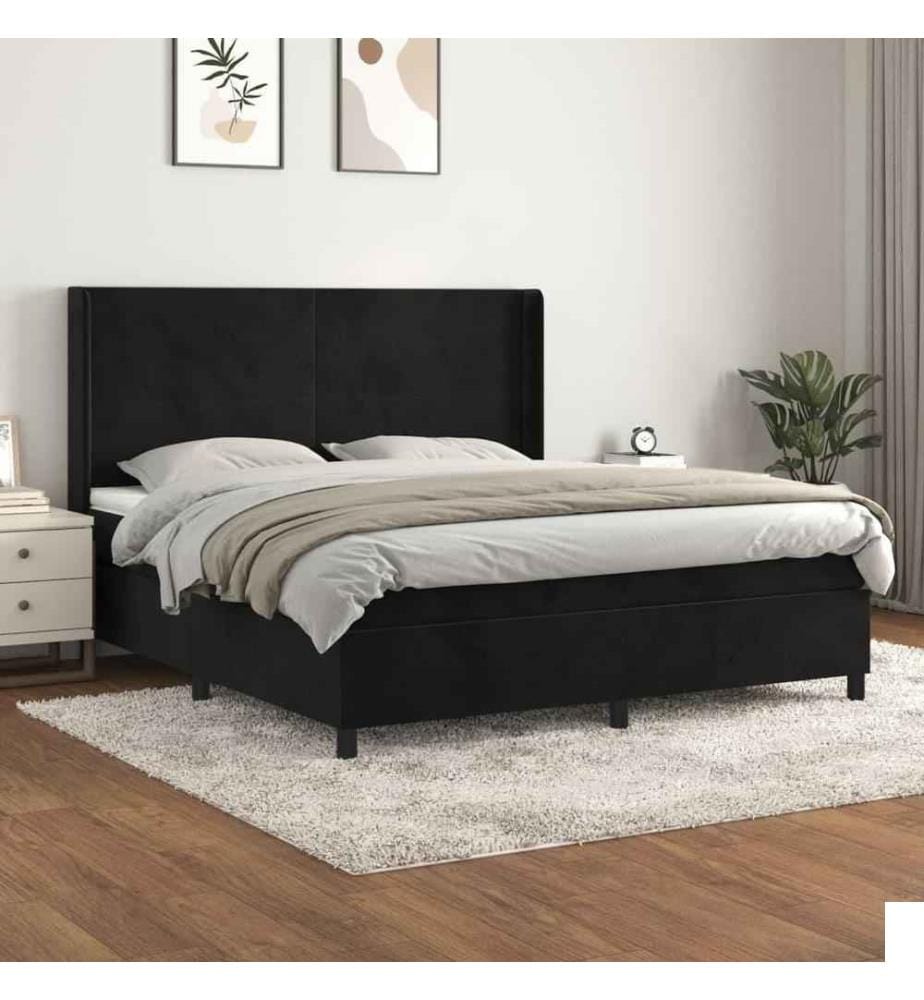 Lit à sommier tapissier et matelas Noir 160x200 cm Velours