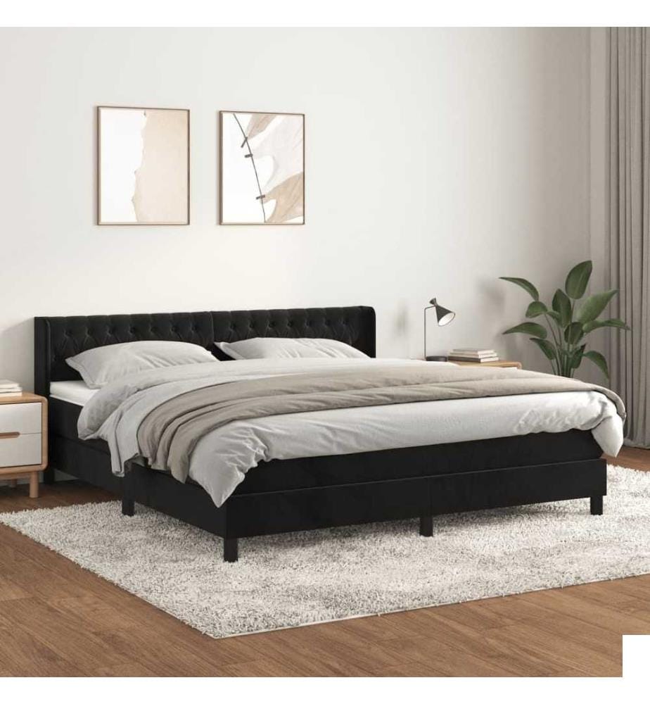 Lit à sommier tapissier et matelas Noir 160x200 cm Velours