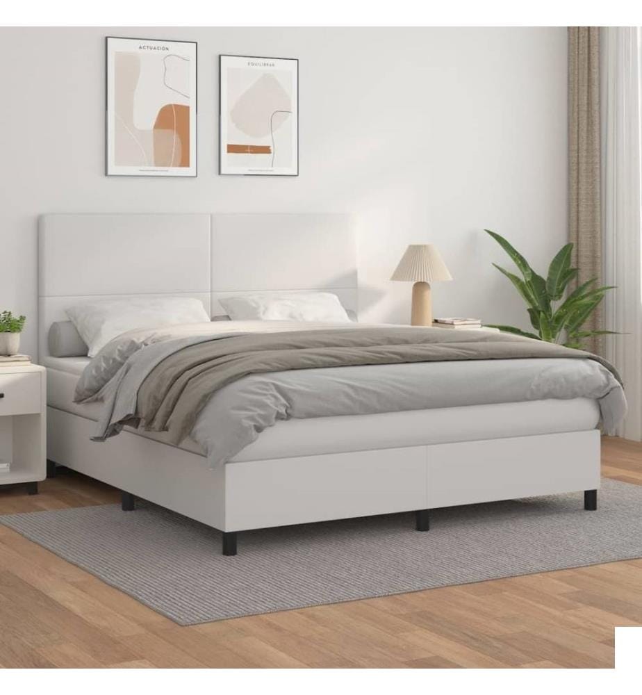 Lit à sommier tapissier avec matelas Blanc 160x200cm Similicuir