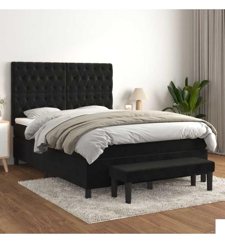 Lit à sommier tapissier avec matelas Noir 140x200 cm Velours