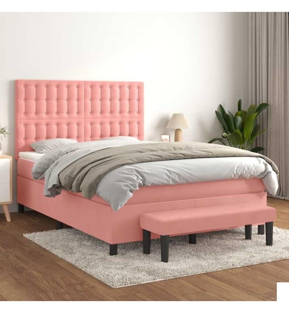Lit à sommier tapissier avec matelas Rose 140x200 cm Velours
