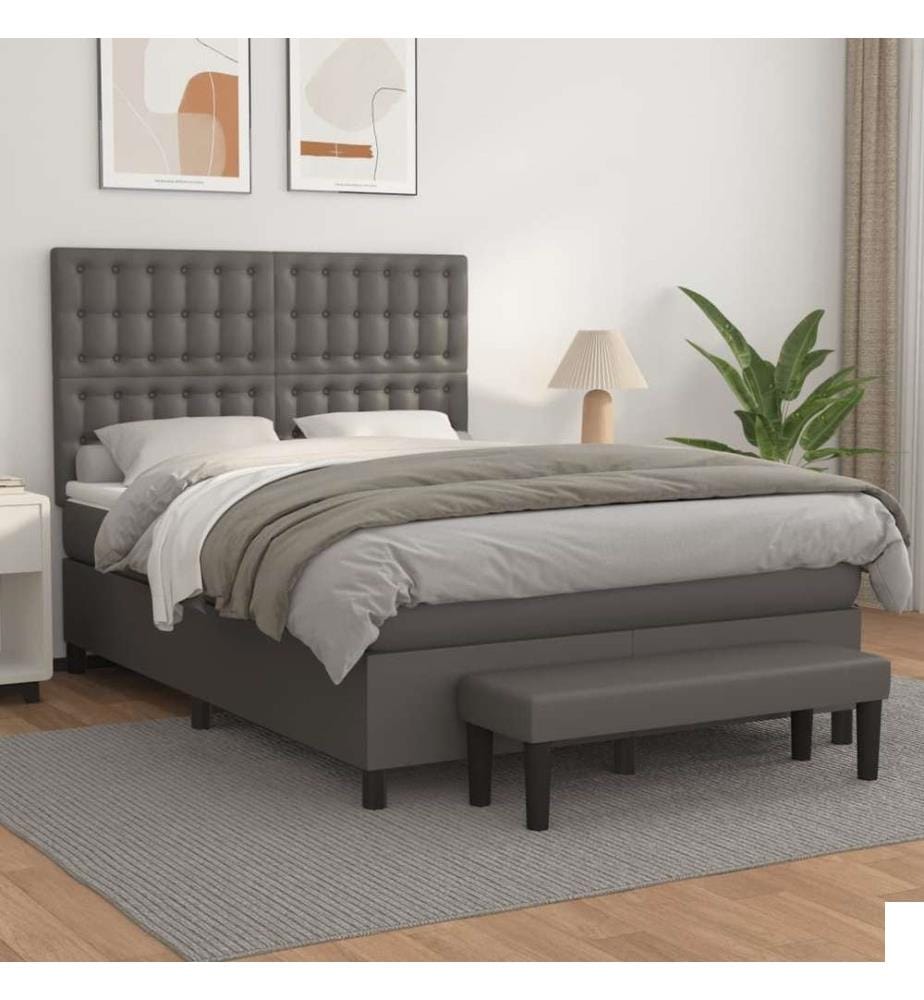 Lit à sommier tapissier avec matelas Gris 140x200 cm Similicuir