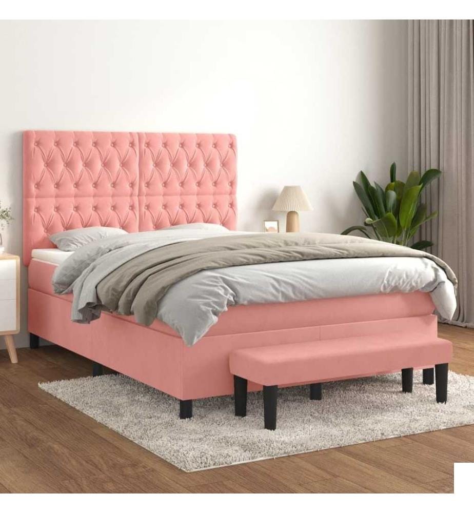 Lit à sommier tapissier avec matelas Rose 140x200 cm Velours