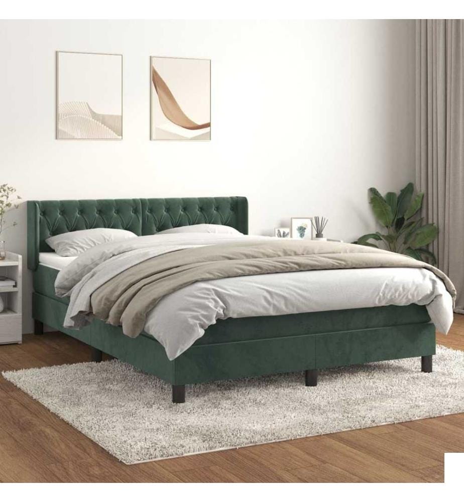 Lit à sommier tapissier et matelas Vert foncé 140x190cm Velours