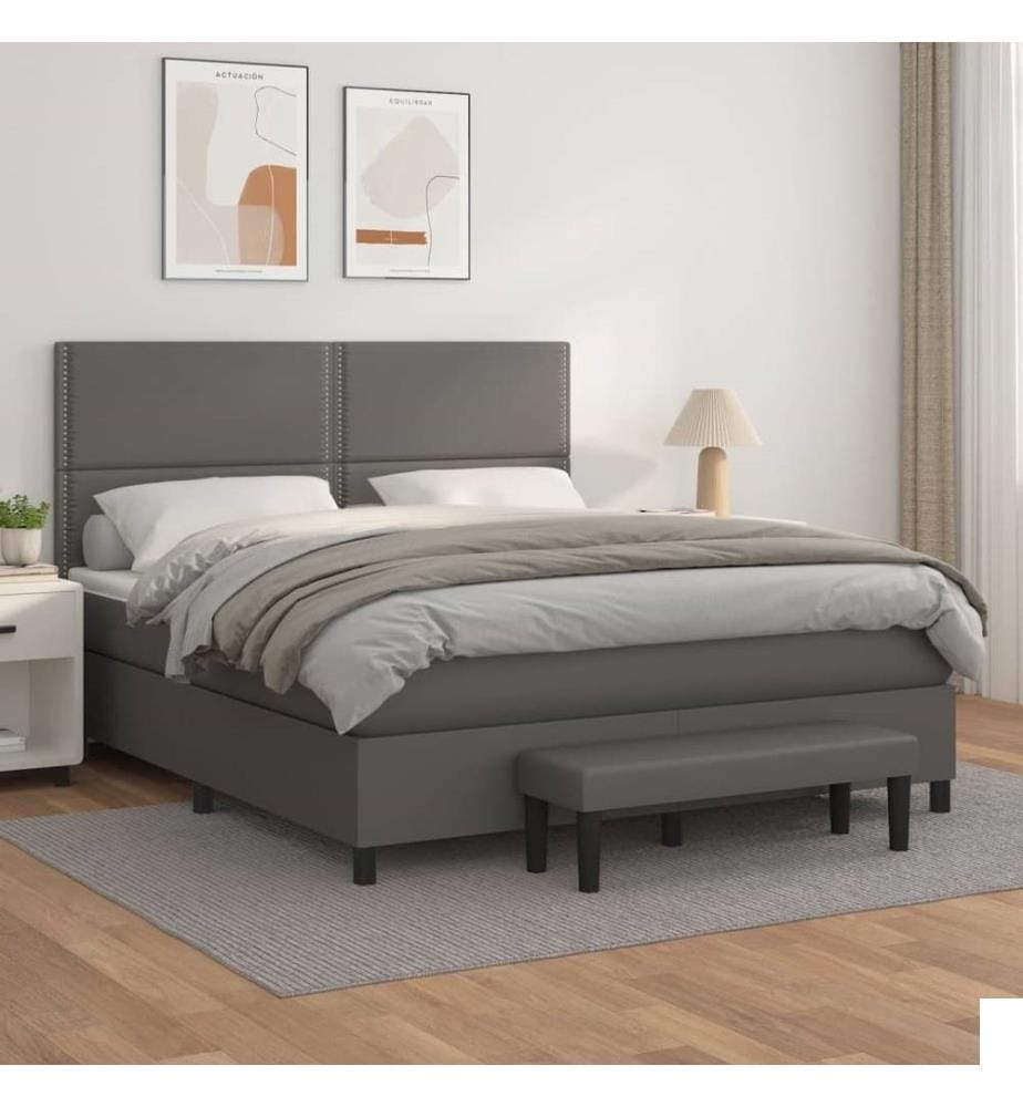 Lit à sommier tapissier avec matelas Gris 180x200 cm Similicuir