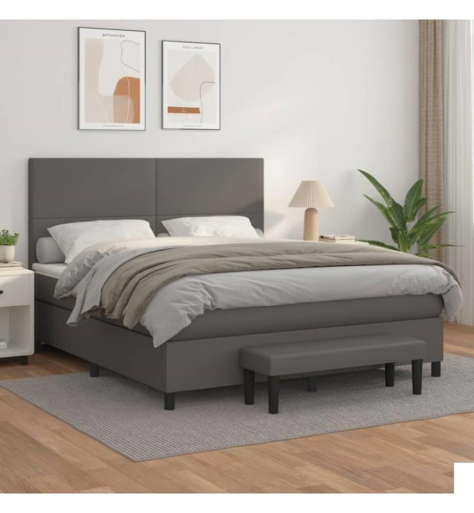 Lit à sommier tapissier avec matelas Gris 180x200 cm Similicuir
