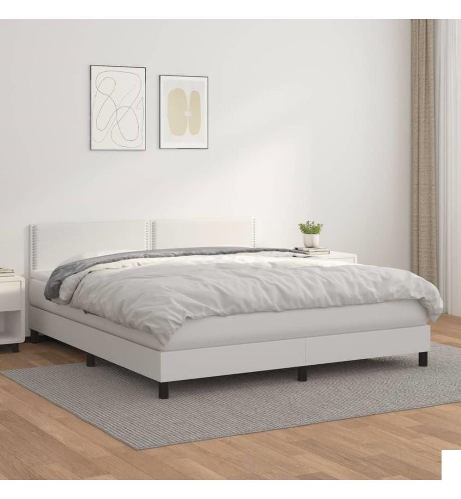 Lit à sommier tapissier avec matelas Blanc 180x200cm Similicuir