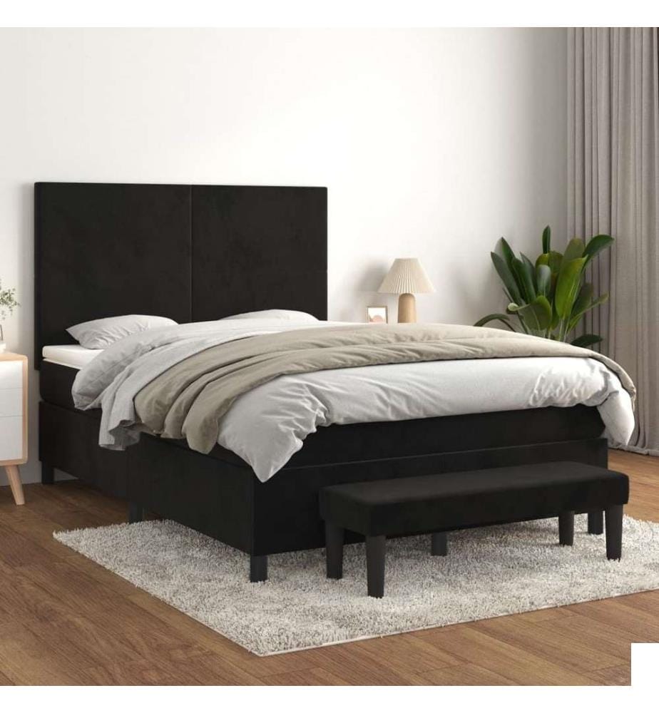 Lit à sommier tapissier avec matelas Noir 140x200 cm Velours