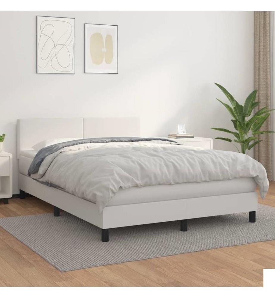 Lit à sommier tapissier avec matelas Blanc 140x190cm Similicuir
