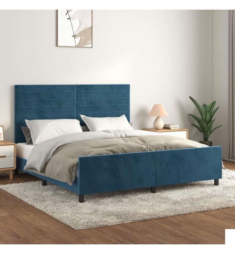 Cadre de lit avec tête de lit Bleu foncé 180x200 cm Velours