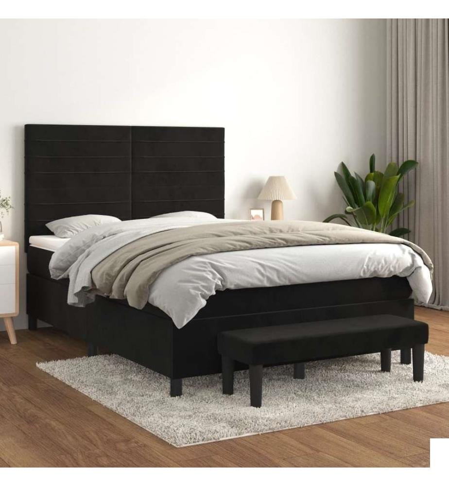 Lit à sommier tapissier avec matelas Noir 140x200 cm Velours