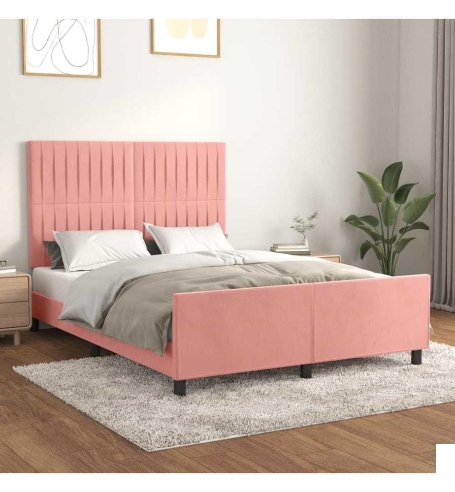 Cadre de lit avec tête de lit Rose 140x200 cm Velours