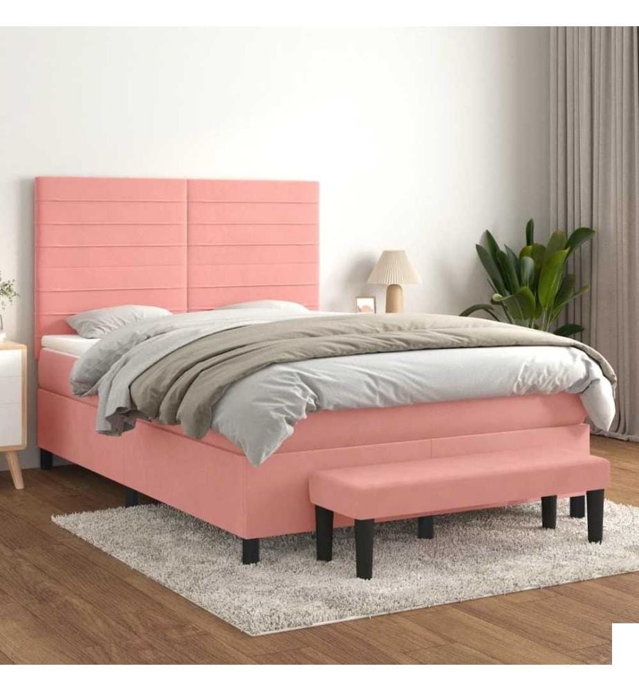 Lit à sommier tapissier avec matelas Rose 140x200 cm Velours