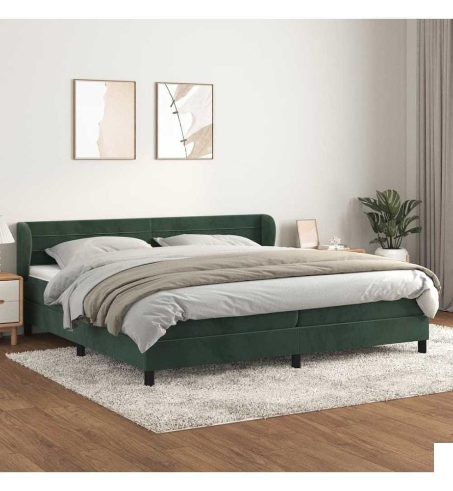 Lit à sommier tapissier et matelas Vert foncé 200x200cm Velours