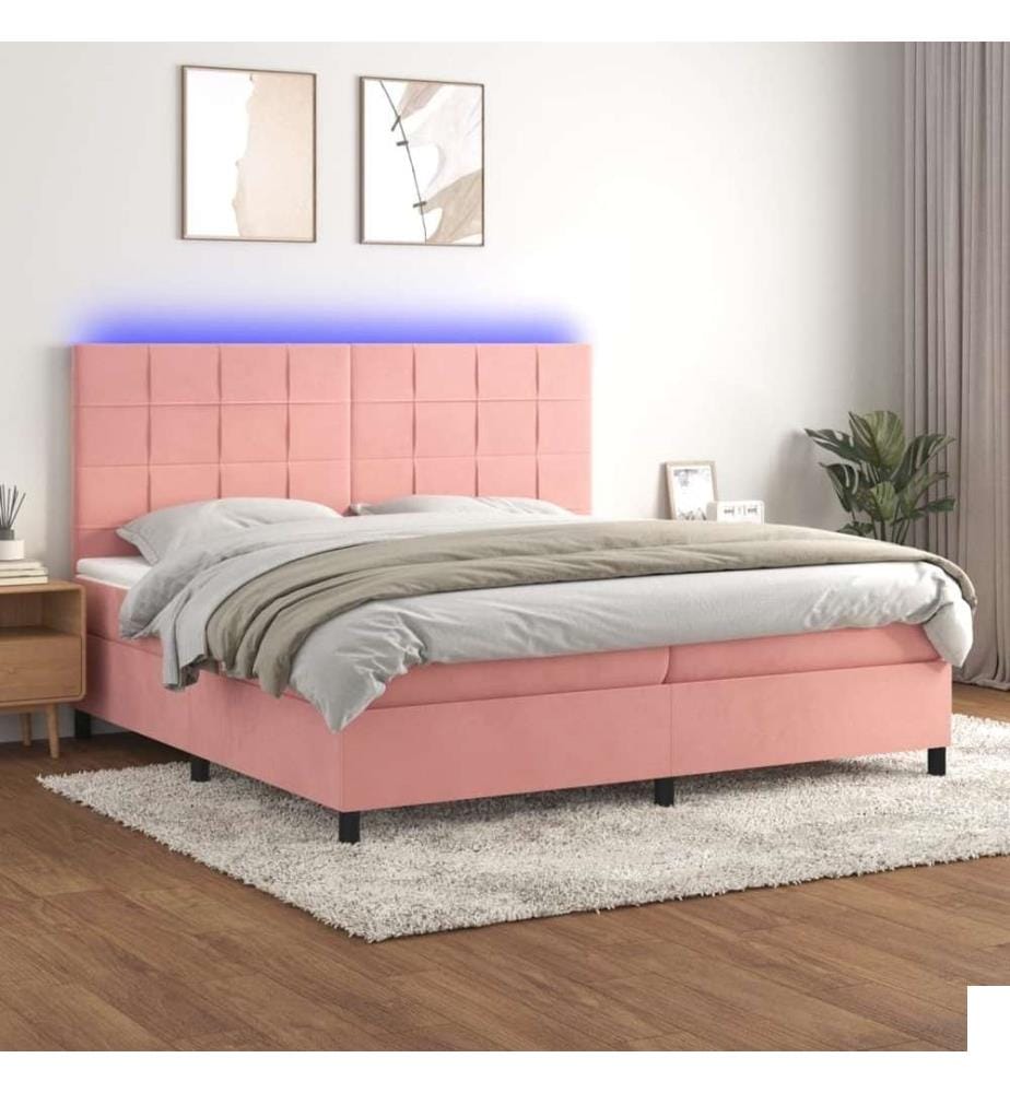 Sommier à lattes de lit matelas LED Rose 200x200 cm Velours