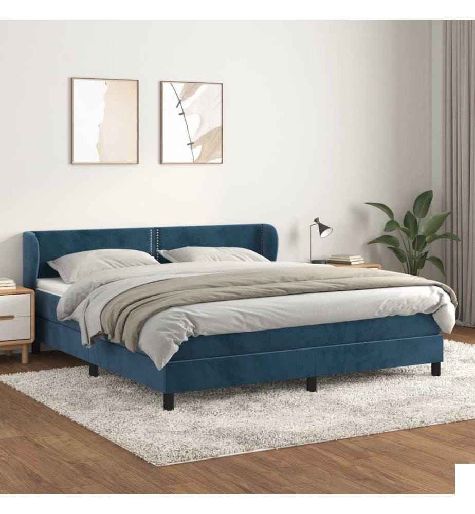 Sommier à lattes de lit et matelas Bleu foncé 160x200cm Velours