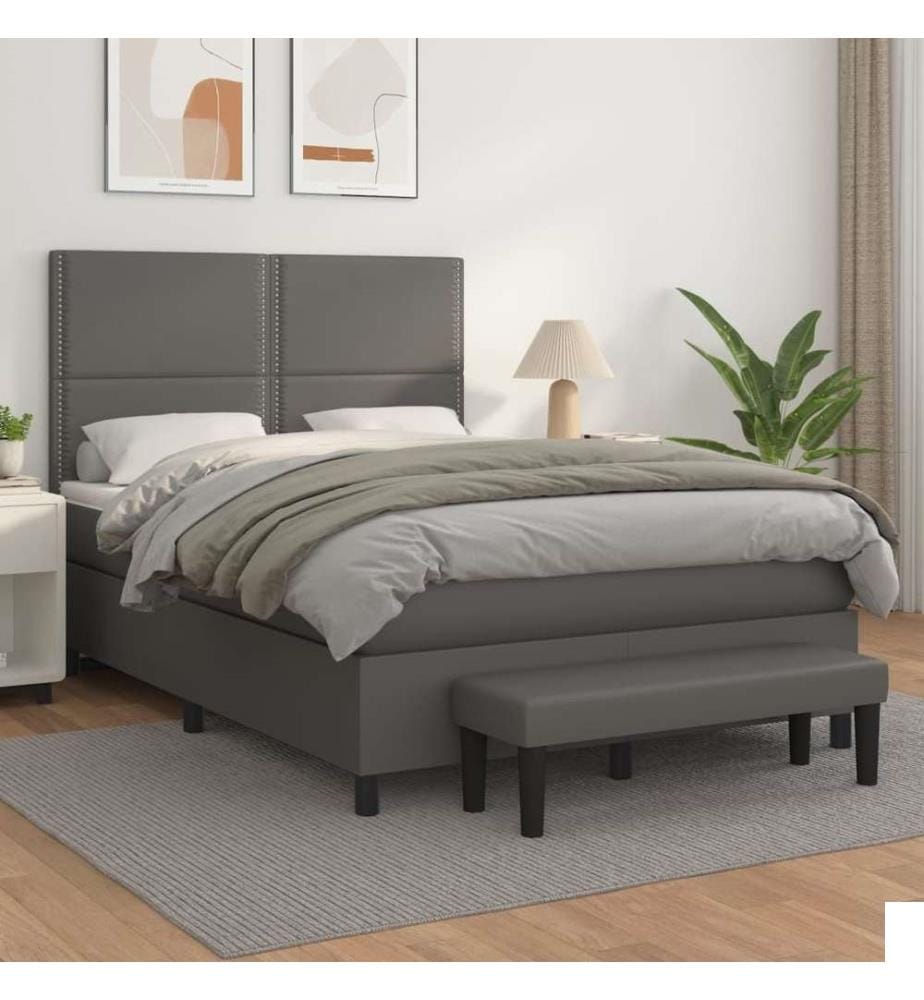 Sommier à lattes de lit avec matelas Gris 140x200 cm Similicuir