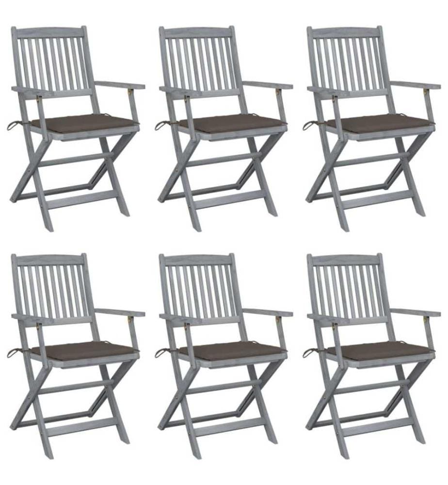 Chaises pliables d'extérieur 6 pcs avec coussins Bois d'acacia