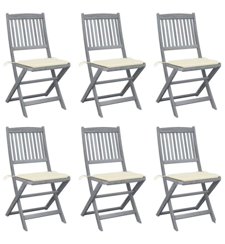 Chaises pliables d'extérieur 6 pcs avec coussins Bois d'acacia