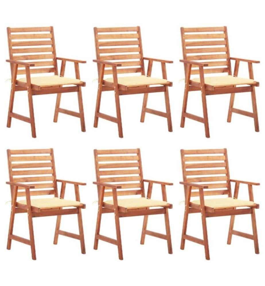 Chaises à dîner d'extérieur 6 pcs avec coussins Acacia massif