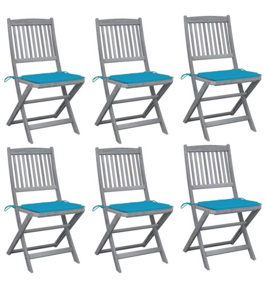 Chaises pliables d'extérieur 6 pcs avec coussins Bois d'acacia
