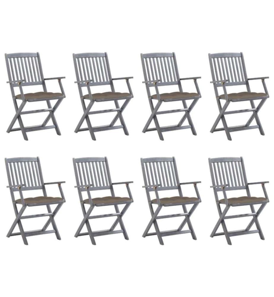 Chaises pliables d'extérieur 8 pcs avec coussins Bois d'acacia