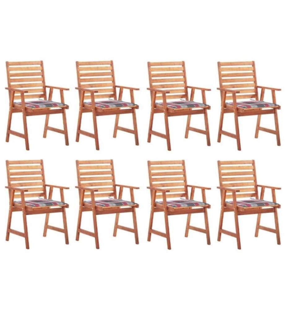 Chaises à dîner d'extérieur 8 pcs avec coussins Acacia massif