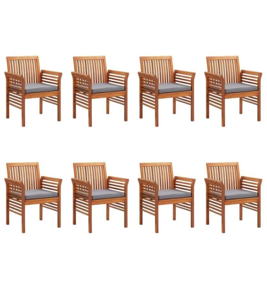 Chaises à dîner de jardin et coussins 8pcs Bois d'acacia massif