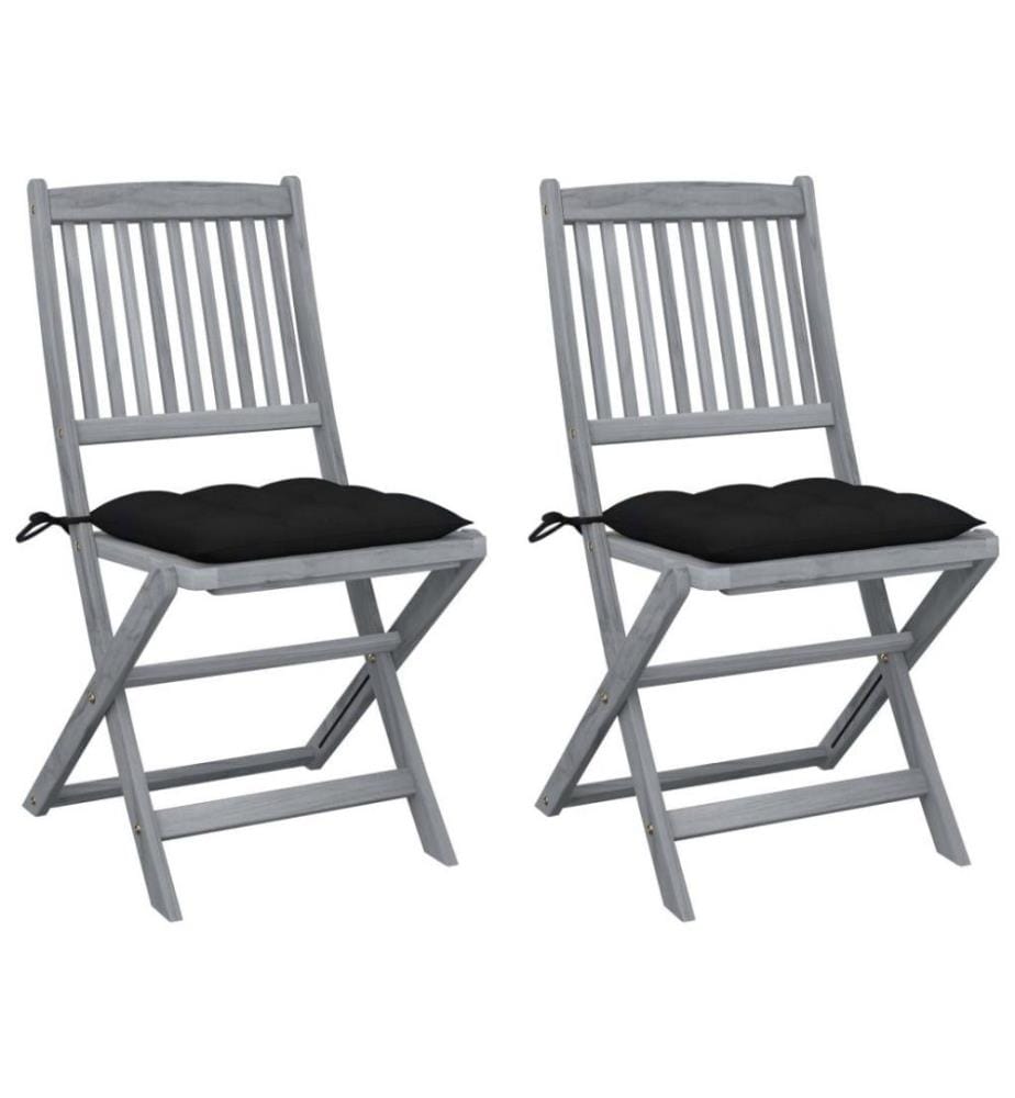 Chaises pliables d'extérieur 2 pcs avec coussins Bois d'acacia