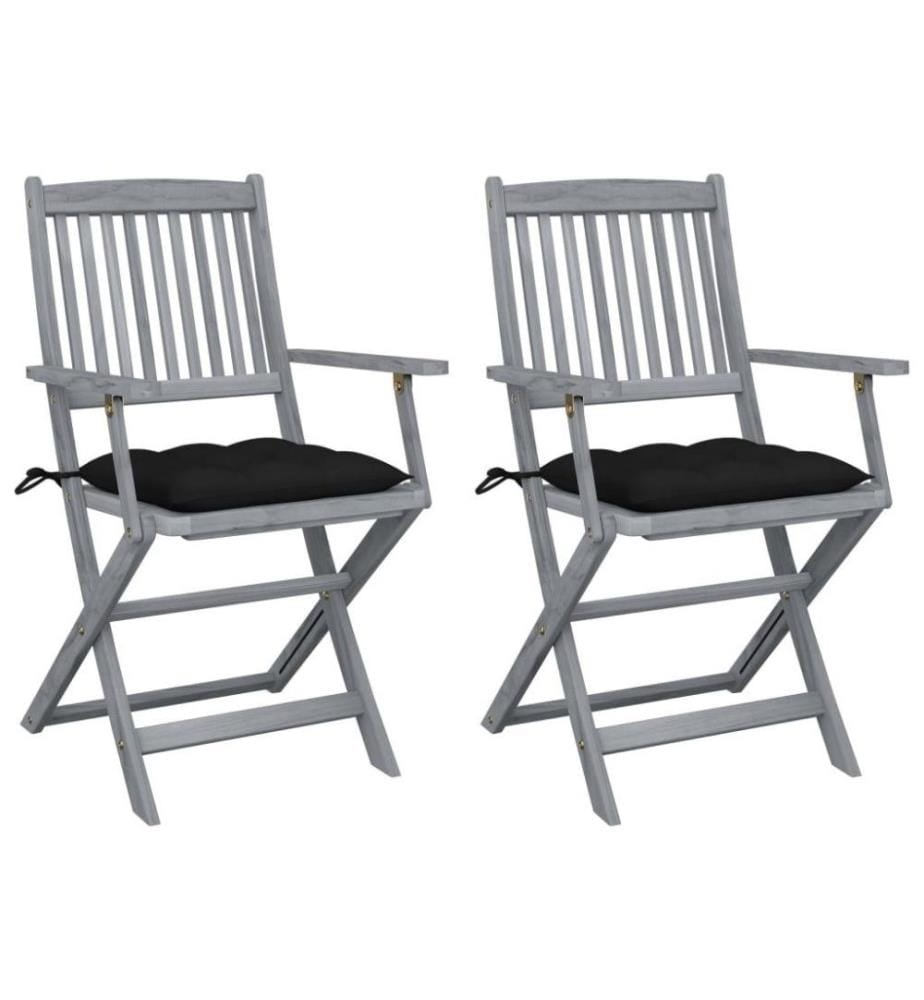 Chaises pliables d'extérieur 2 pcs avec coussins Bois d'acacia
