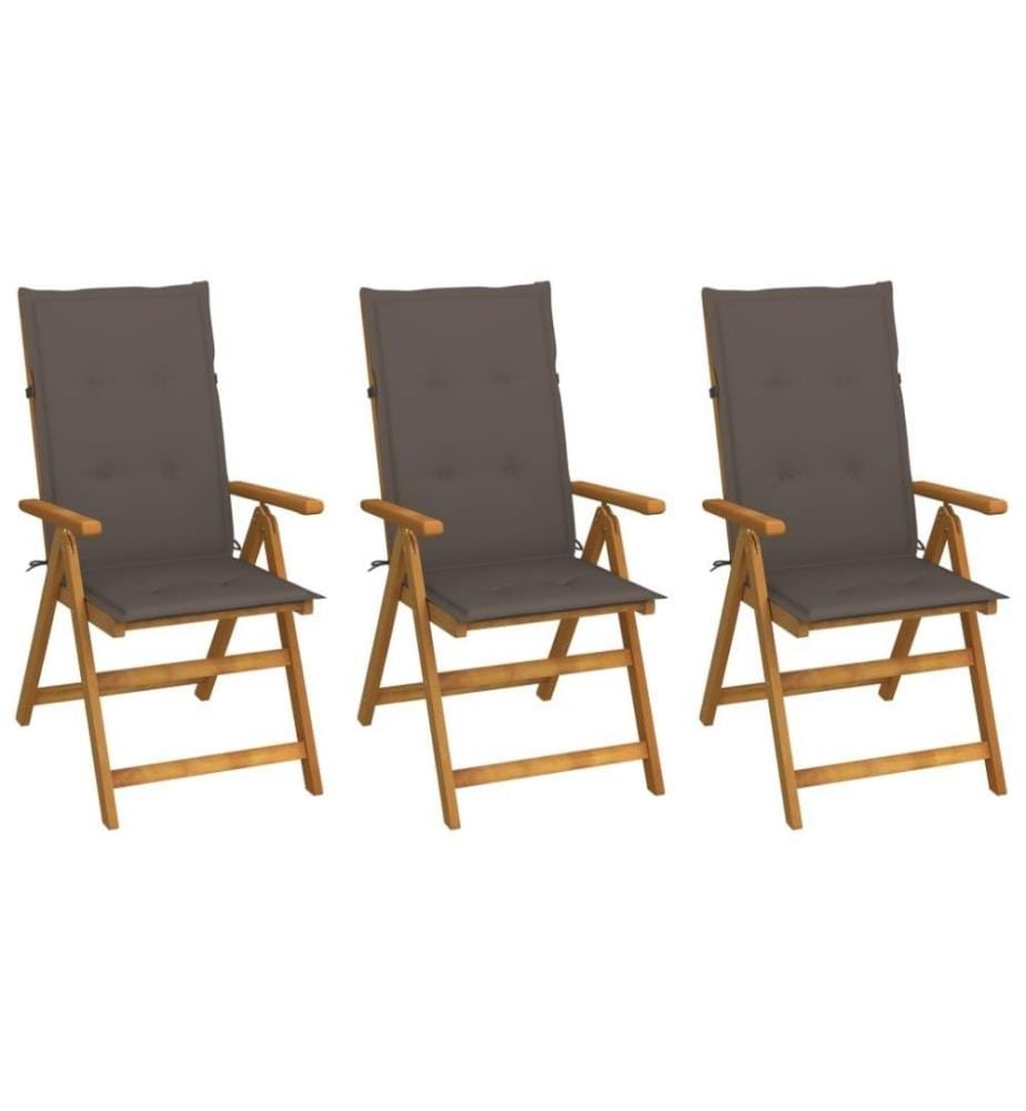 Chaises pliables de jardin 3 pcs avec coussins Bois d'acacia