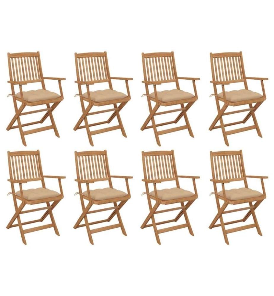 Chaises pliables d'extérieur avec coussins 8 pcs Bois d'acacia
