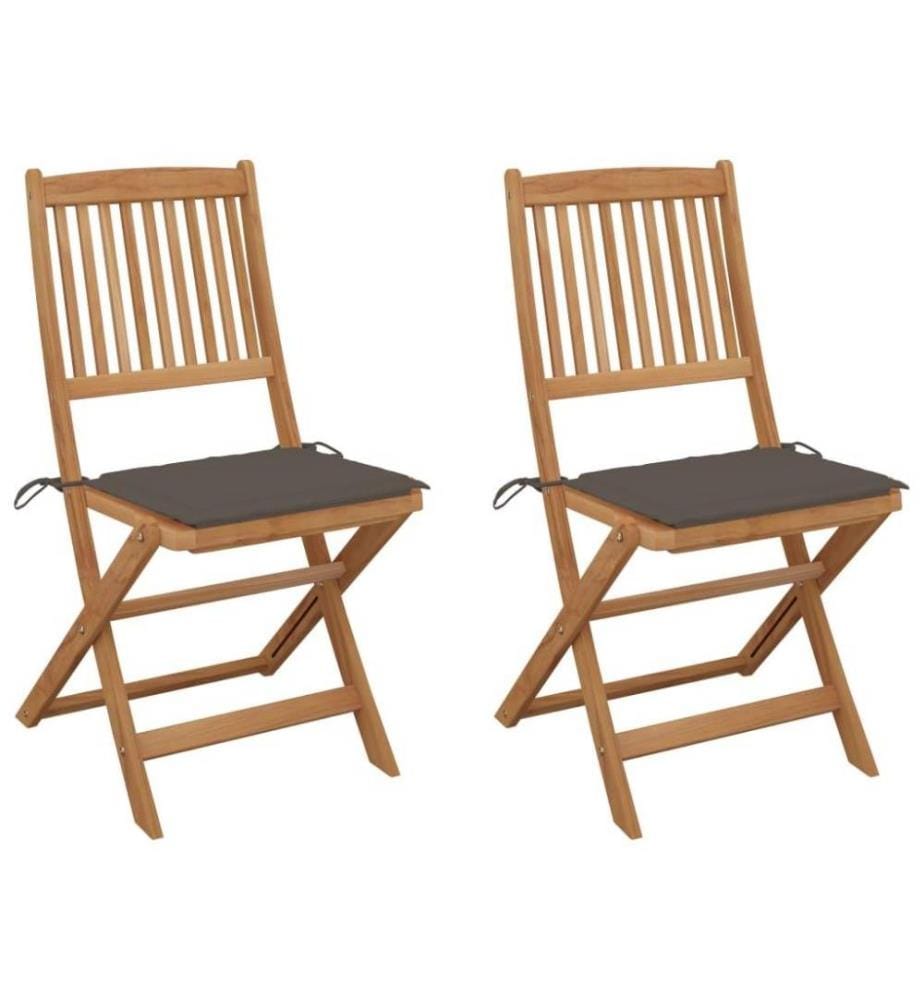 Chaises pliables de jardin 2 pcs avec coussins Bois d'acacia
