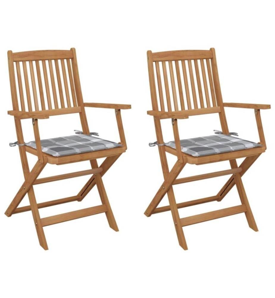 Chaises pliables de jardin 2 pcs avec coussins Bois d'acacia
