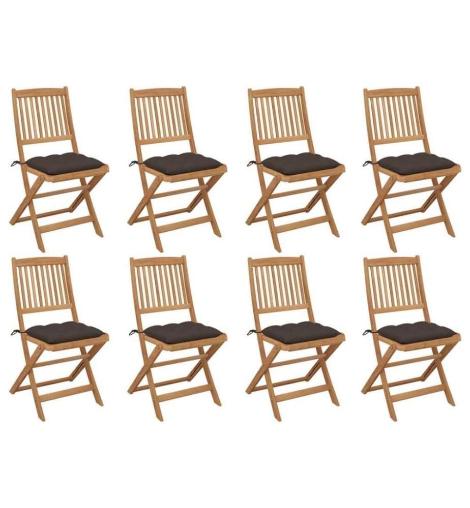 Chaises pliables d'extérieur avec coussins 8 pcs Bois d'acacia