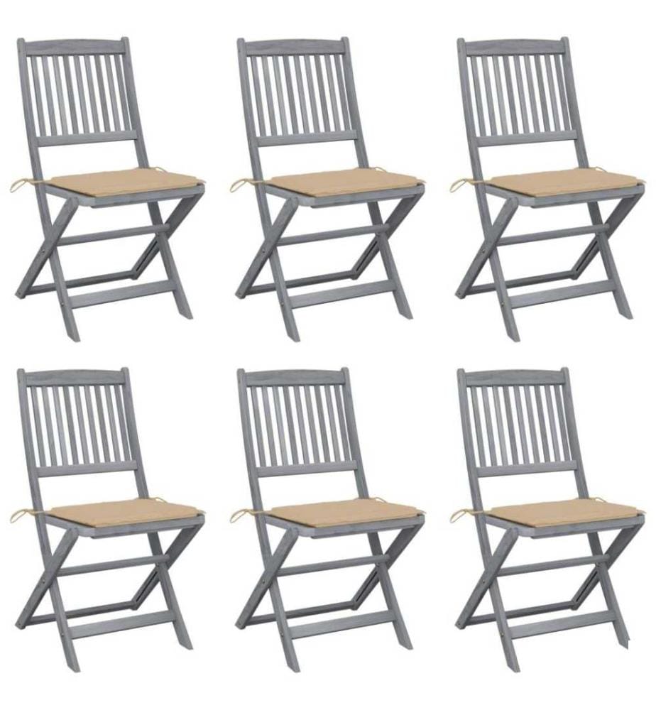 Chaises pliables d'extérieur 6 pcs avec coussins Bois d'acacia