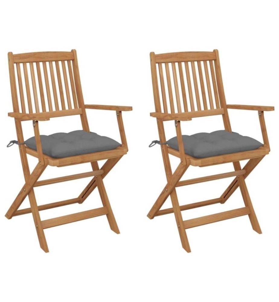 Chaises pliables de jardin 2 pcs avec coussins Bois d'acacia