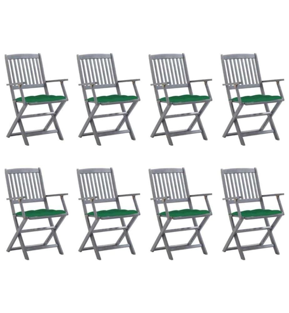 Chaises pliables d'extérieur 8 pcs avec coussins Bois d'acacia