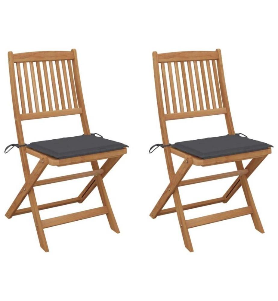 Chaises pliables de jardin 2 pcs avec coussins Bois d'acacia