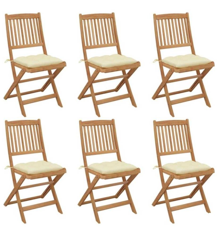 Chaises pliables de jardin 6 pcs avec coussins Bois d'acacia
