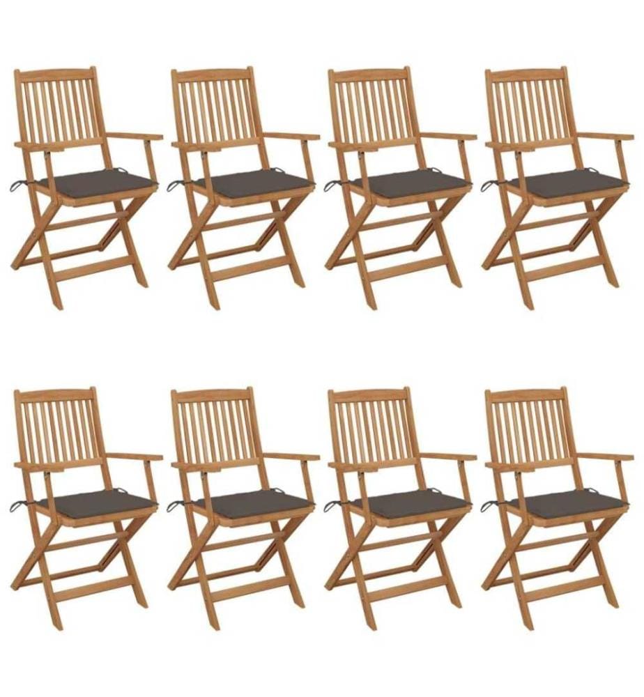 Chaises pliables de jardin 8 pcs avec coussins Bois d'acacia