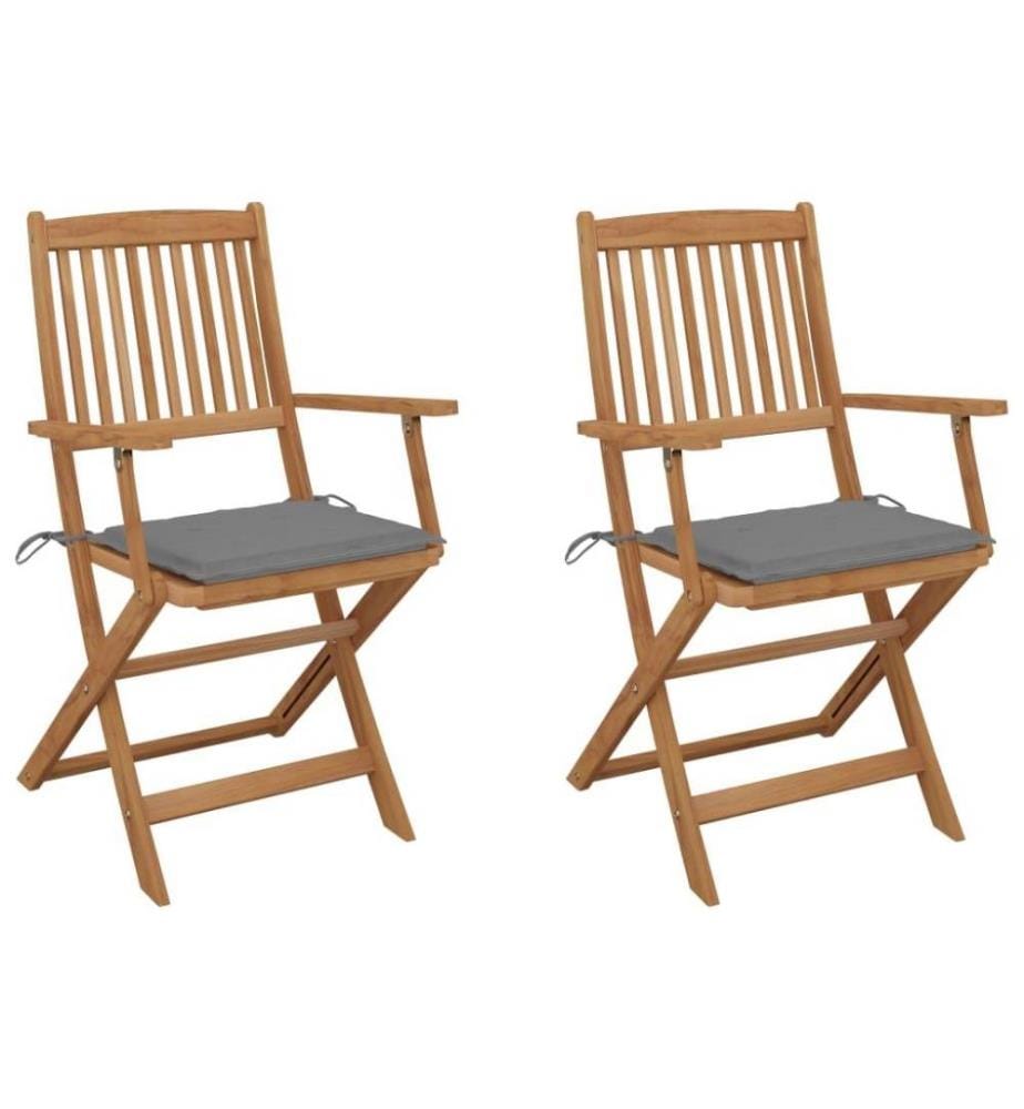 Chaises pliables de jardin 2 pcs avec coussins Bois d'acacia