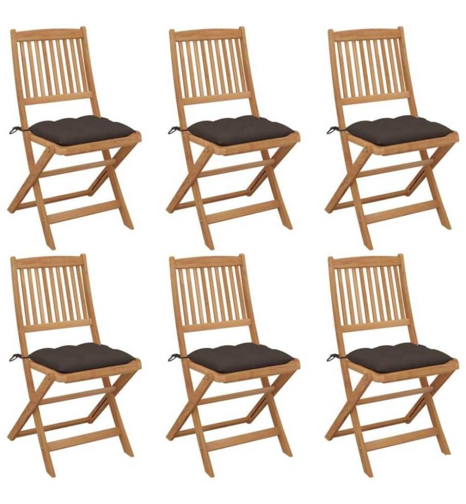 Chaises pliables de jardin 6 pcs avec coussins Bois d'acacia