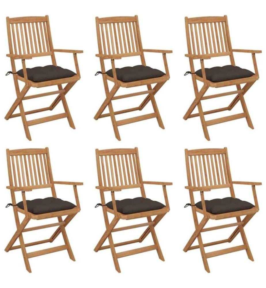 Chaises pliables de jardin 6 pcs avec coussins Bois d'acacia