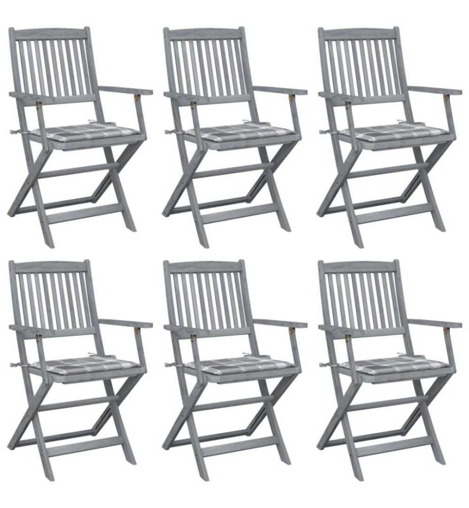 Chaises pliables d'extérieur 6 pcs avec coussins Bois d'acacia