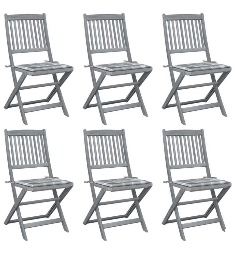Chaises pliables d'extérieur 6 pcs avec coussins Bois d'acacia
