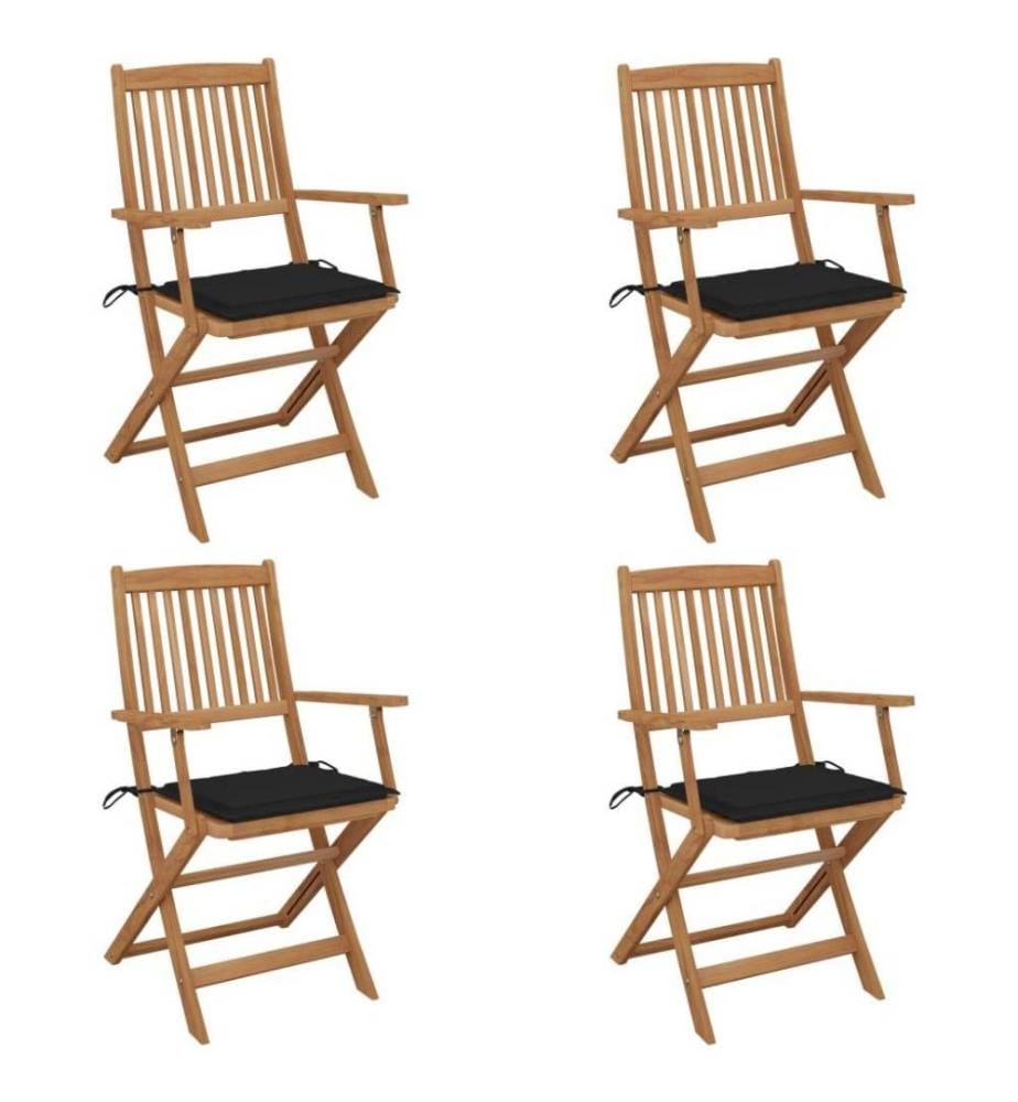 Chaises pliables de jardin 4 pcs avec coussins Bois d'acacia