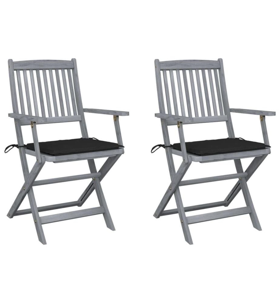 Chaises pliables d'extérieur 2 pcs avec coussins Bois d'acacia